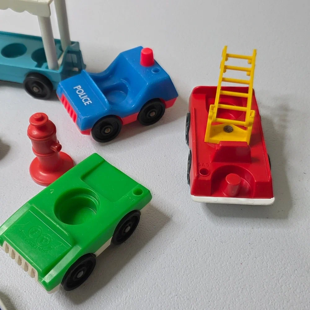 Vintage Fisher Price Little People Toy Vehicles Cars Zoo Tram Lot 9 pcs